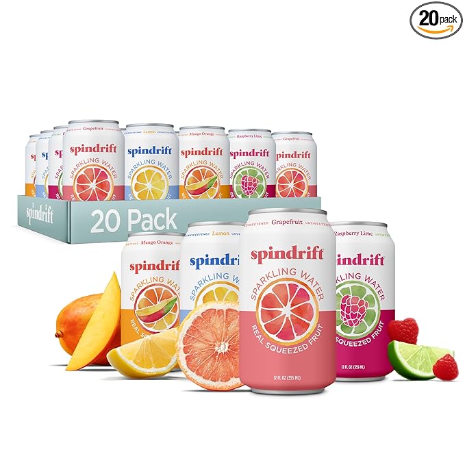 Spindrift Sparkling Water, 4 Flavor Variety Pack, Made with Real Squeezed Fruit, 12 Fl Oz (Pack of 20) - Bloomnest