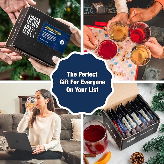 Tiesta Tea - Holiday Tea Sampler Dry Flight Set, Loose Leaf, High to No Caffeine Hot & Iced, Premium Brew Sample with Black, Herbal, Fruit & Hibiscus Blends, 8 Resealable Sample Pouches - Bloomnest