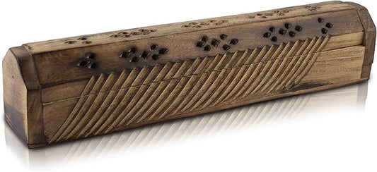 Wooden Incense Stick & Cone Burner Holder Coffin with Storage Compartment Organic Eco Friendly Ash Catcher Agarbatti Holder Rustic Style for Meditation Yoga Aromatherapy Home Fragrance Products - Bloomnest