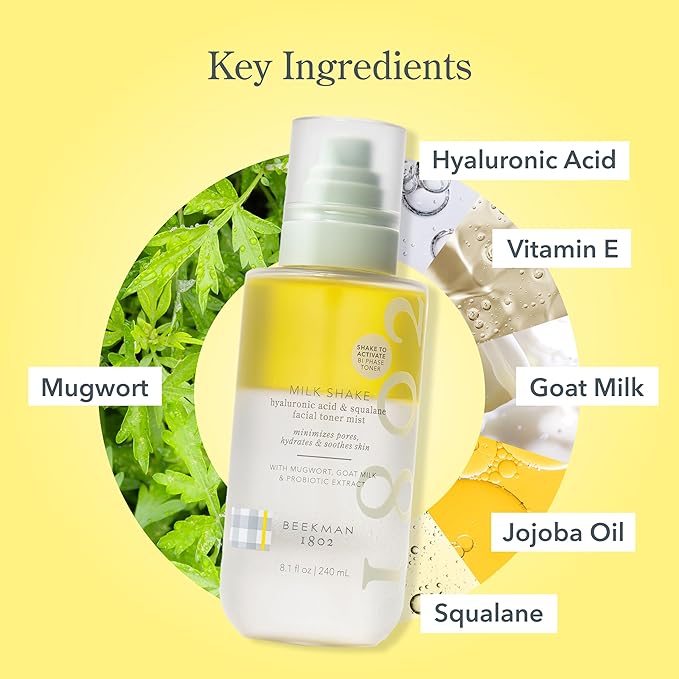 Beekman 1802 Milk Shake Hydrating Face Mist - Hyaluronic Acid & Squalane Facial Mist Minimizes Pores & Gently Moisturizes - Makeup Setting Spray - Fragrance-Free - Bloomnest