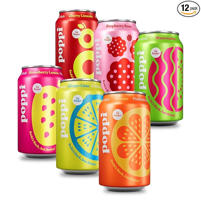 Poppi Sparkling Prebiotic Soda Beverage with Apple Cider Vinegar, Seltzer Water and Fruit Juice, Fun Favorites Variety Pack, 12 Fl Oz, Pack of 12, Packaging May Vary - Bloomnest