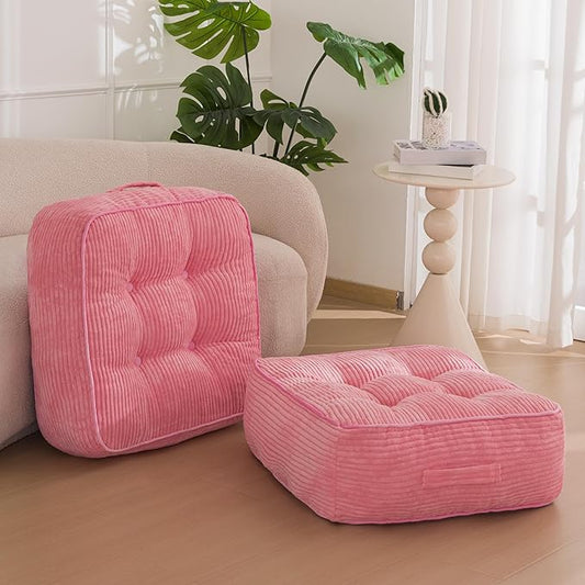 8" Washable Floor Pillow Cushion for Adults, Meditation Cushion Pillow, Large Square Floor Sitting, Removable Tufted Corduroy Cover, for Tatami Living Room or Yoga, 22x22 Inch, 2Pack, Machine Washable - Bloomnest