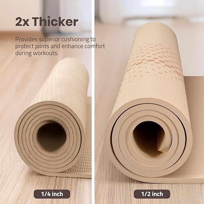 Large Yoga Mat (6'x4') – 1/4" & 1/2" Thick Exercise Mats for Home Workout, Extra Wide Workout Mats for Home Gym, Yoga, Pilates, Stretching, Floor & More