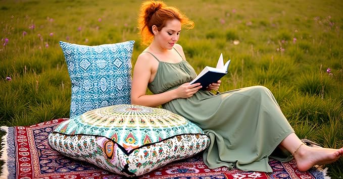 ICC Mandala Floor Pillow Cushions Cover Seating Throw Covers Hippie Decorative Bohemian Ottoman Poufs Cases Boho Indian Large Pouf Decor Kids Cushion Case Meditation Zipped 24 Inches Square Musturd - Bloomnest