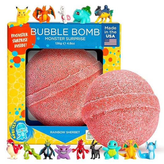 Poke Monster Bath Bomb for Kids with Surprise Toys Inside (Gift Set) - Large Bubble Bath Bombs for Boys & Girls - Skin-Safe, Made in USA, Birthday Gift & Stocking Stuffers for Kids by Two Sisters - Bloomnest