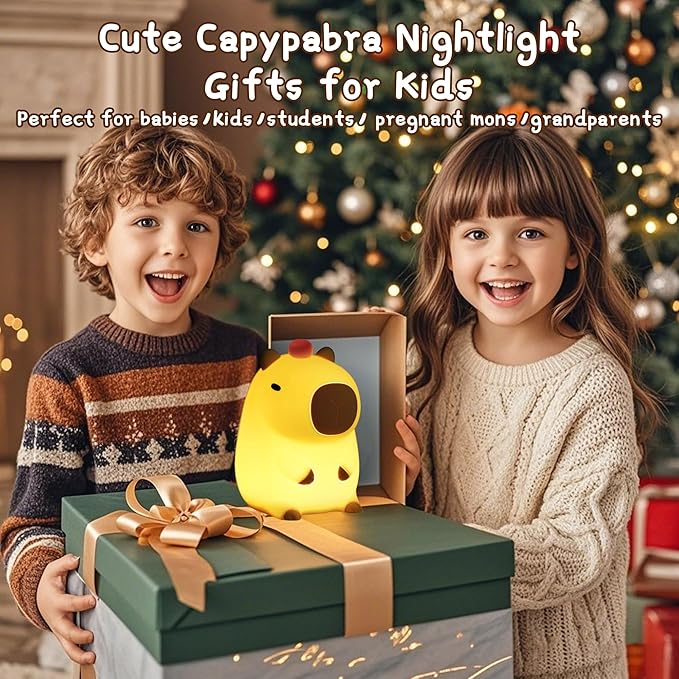 Capybara Night Light,Cute Tangerine LED Squishy Novelty Animal Night Lamp,Dimmable Soft Silicone Nursery Nightlight for Kids, Rechargeable Bedroom Touch Lamp, Dorm Decor, Baby Boys Girls Gift - Bloomnest