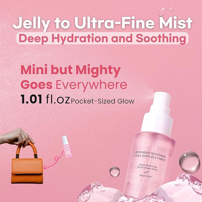 Intensive Soothing Collagen Jelly Mist, Deep Hydrating Pink facial mist, Elasticity Moisturizer, Dewy Glow Spray, Hyaluronic Acid, Lightweight Gentle for All Skin, Korean skin care 1.01 fl oz - Bloomnest