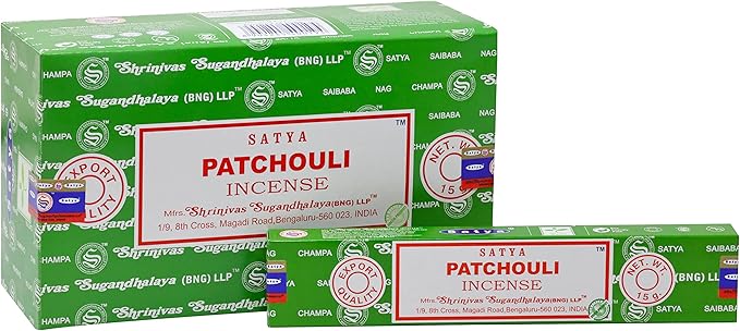 EARTH Satya Patchouli Incense Sticks 15 GMS (Pack of 12) (Green Certified) Indian Perfumed Hand Rolled Agarbatti Perfect for Worship,Relaxation, Medication. Earth