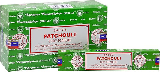 EARTH Satya Patchouli Incense Sticks 15 GMS (Pack of 12) (Green Certified) Indian Perfumed Hand Rolled Agarbatti Perfect for Worship,Relaxation, Medication. Earth