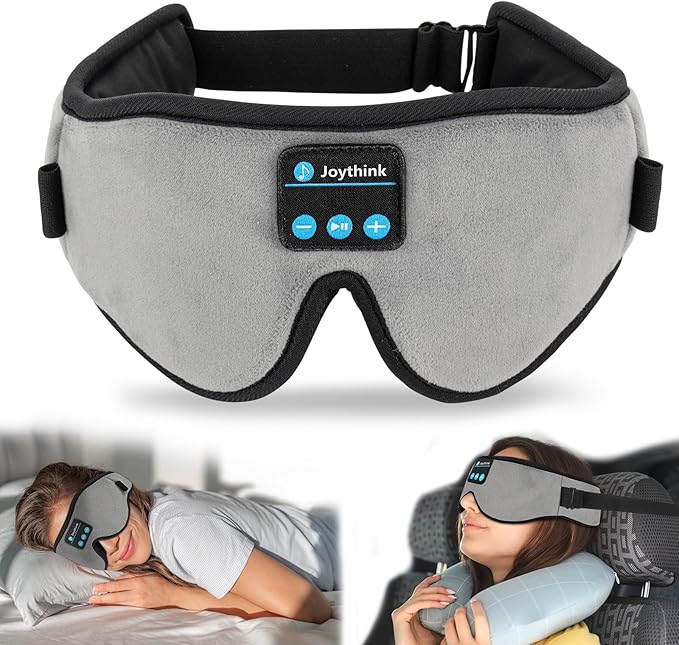 Joythink Sleep Headphones Headband Sleep Mask Eye Mask 3D Deep Bluetooth for Sleeping Blackout Washable Music Eye Cover with Speaker Microphones Gray - Bloomnest