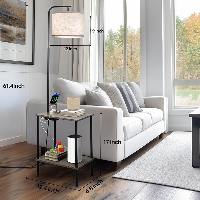 Floor Lamp with Table, End Table Lamp with USB Charging Port Power Outlet and Shelves, Side Table Reading Light with 3 Color Temperature Led Bulb Included, Floor Lamps for Living Room, Gray - Bloomnest