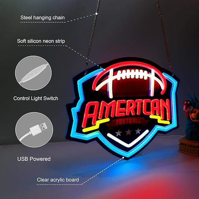 Rugby Neon Sign,Innovative Integral Forming Process,With Dimmable Switch For All Holiday Party and Home Decoration - Bloomnest