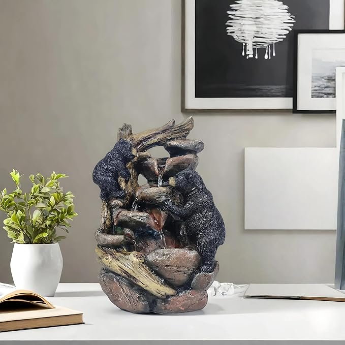 Indoor Desktop Fountain with LED Light – Layered Rock Waterfall, 11.02 x 6.29 x4.33 in, Perfect for Quiet and Relaxing Indoor Decoration - Bloomnest
