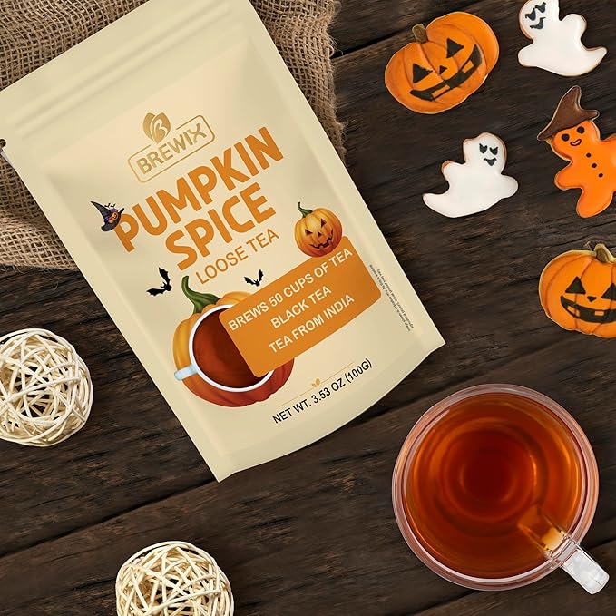 BREWIX, Pumpkin Spice Black Tea, Loose Leaf Tea (50+ Cups, 3.53oz/100g) | Fall | Halloween | Warm and Spicy - Bloomnest