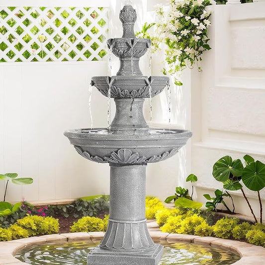 MAGIC UNION Outdoor Garden Water Fountains, 48.4''H Italian Style Fountain and Waterfall Outside, 3-Tier Large Bubbler Cascading Indoor Floor Fountain Features with Pump for Home Yard Decor (Gray) - Bloomnest