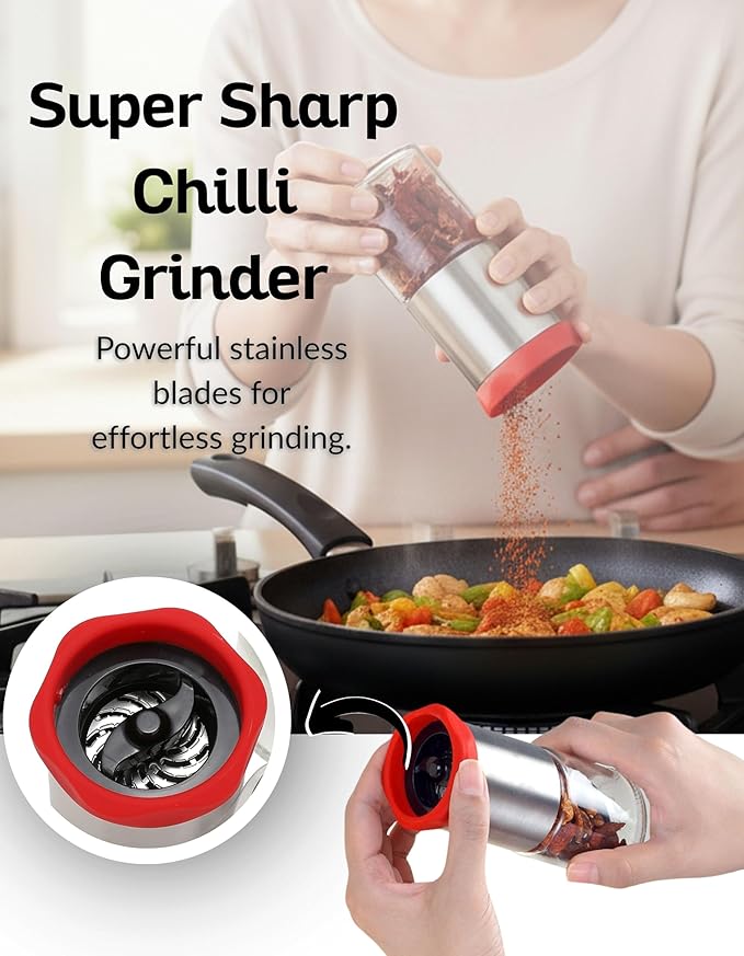 Premium Chili Mill Grinder – Manual Spice Grinder for Dried Chili, Pepper & Herbs – Ceramic Mechanism, Stainless Steel Spice Mill for Kitchen & Dining - Bloomnest