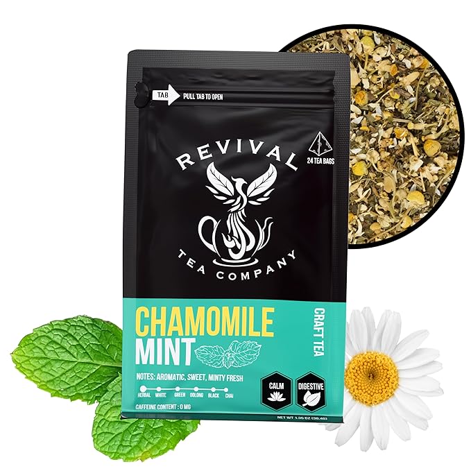 Revival Tea Company Chamomile Mint Tea - Herbal Tea Blend of Chamomile Flowers and Peppermint Leaf - Caffeine Free - Loose Leaf 3 Ounces - Bloomnest
