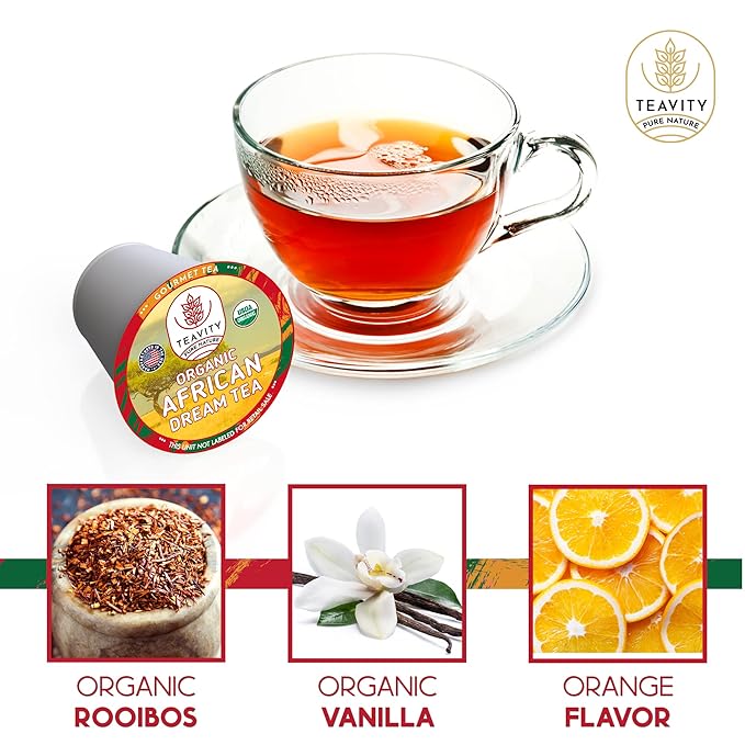 Organic Rooibos Tea Pods with Vanilla & Orange - Naturally Decaf Tea - African Dream by Teavity (12 Tea Pods) - Bloomnest