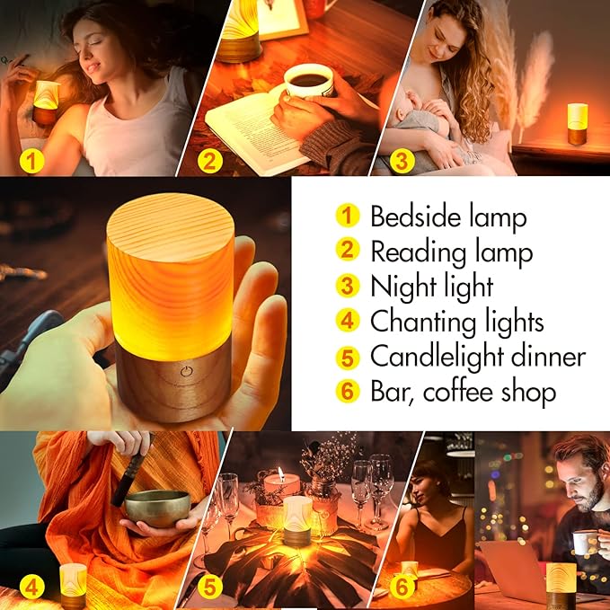 LED Wood Lamp Portable Touch Sensor-Controlled Night Lamps with Adjustable 3-Level Brightness Warm Light for Bedside/Candle-lit Dinner/Coffee Shops and Bars/Courtyard/Camping - Bloomnest