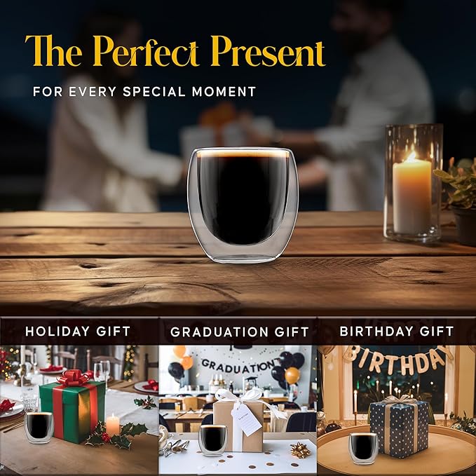 Kitchables Espresso Cups Set of 4, 2.7oz - Durable Double Walled Espresso Shot Glass - Expresso Shots Cup Compatible With Nespresso Machines - demitasse cups - Tasas De Café Expreso - Bloomnest