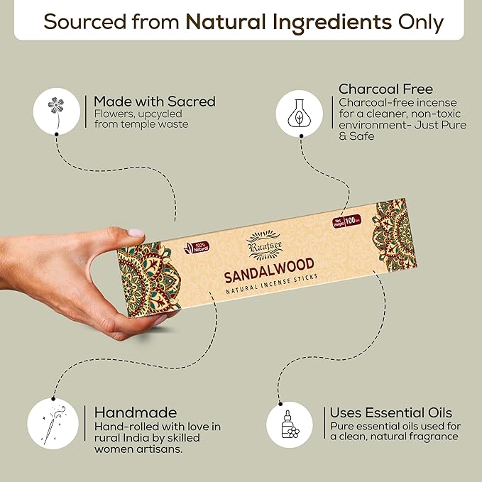 raajsee Incense Sticks Assorted Pack (180 gm), 100% Pure Organic Natural Hand Rolled Free from Chemicals - Perfect for Aromatherapy, Cleansing, Meditation, and Church (12 Pack) - Bloomnest