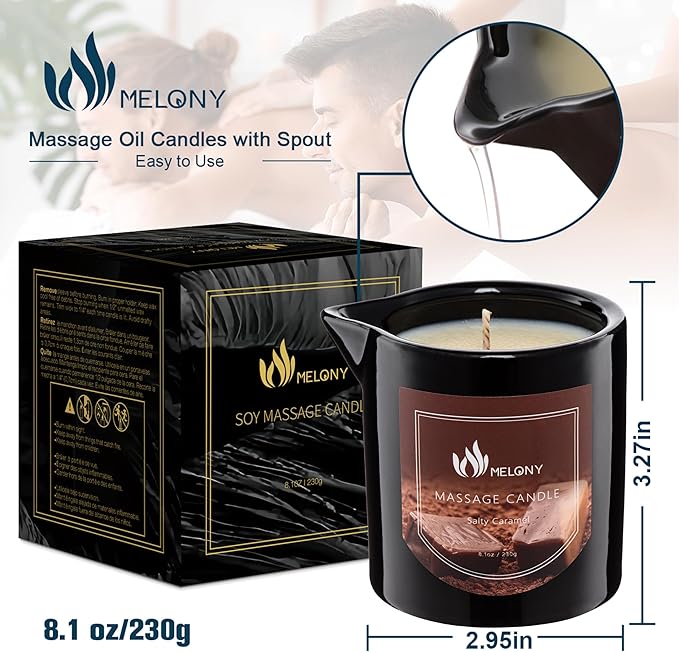 MELONY Massage Oil Candle | Great for Calming, Soothing and to Relax | with Natural Soy Wax | 8.1oz (Salty Caramel) - Bloomnest