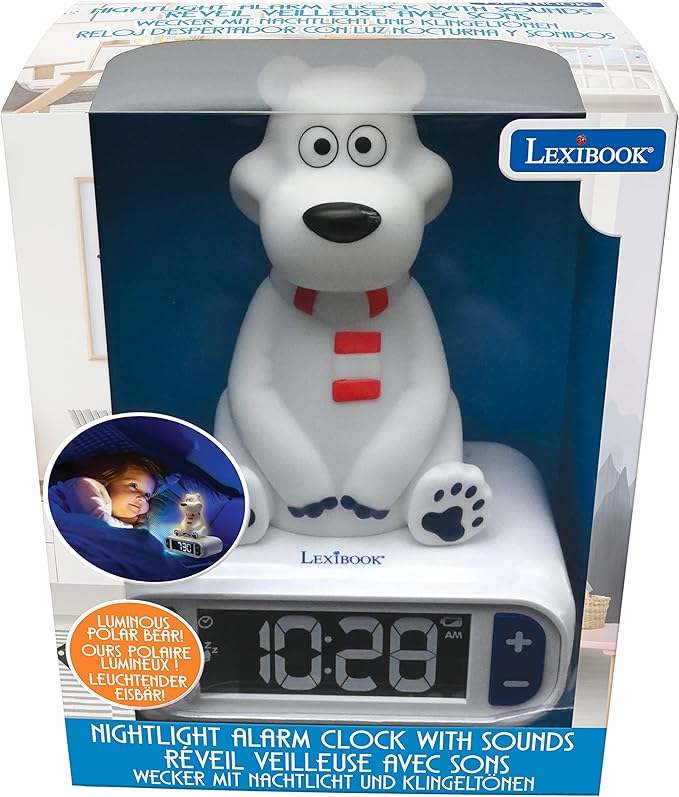 LEXiBOOK Polar Bear Digital Alarm Clock for Kids with Night Light Snooze, Childrens Clock, Luminous, White, RL800PB - Bloomnest