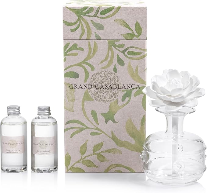 Zodax Grand Casablanca Porcelain Oil Diffuser - 6.76 oz -Magnolia Petals