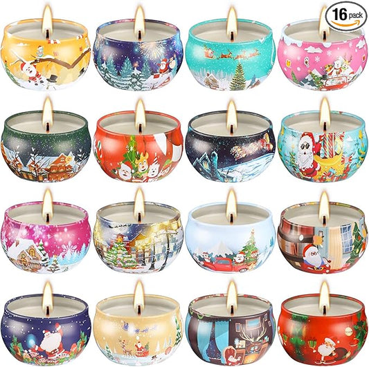 16pcs Christmas Scented Candles Set, 2.5oz Aromatherapy Candles Gift for Women, 16 Fragrances Soy Wax Candle for Christmas Holiday Thanksgiving Mother's Day - Bloomnest