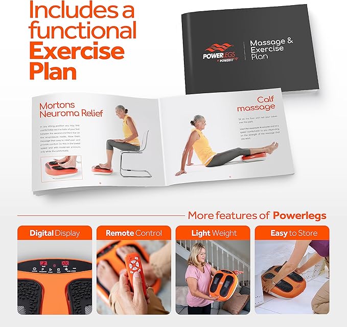 Power Legs Electric Foot Massager Machine with Remote Control, Adjustable Speed, Vibration - Calf Massager - Feet Massager for Neuropathy Pain Relief, Plantar Fasciitis, Leg Blood Circulation (Orange) - Bloomnest