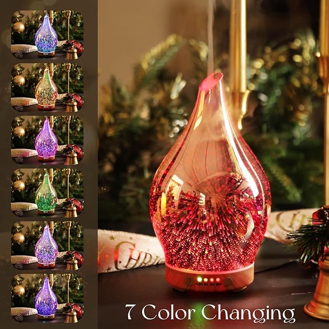 Porseme Essential Oil Diffuser 3D Firework Glass Aromatherapy Ultrasonic Humidifier Rose Gold, Auto Shut-Off, Timer Setting, BPA Free, Aroma Decoration for Home, Office, Gym, Spa, Premium Gift 150ml - Bloomnest