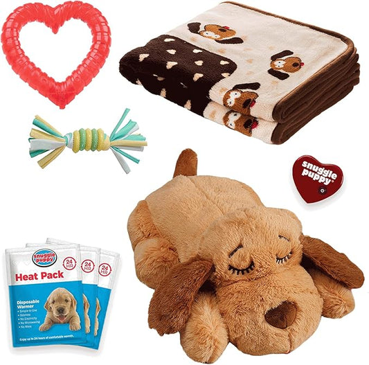 SmartPetLove Original Snuggle Puppy Essentials Starter Kit - Heartbeat Puppy for Dogs - Calming Aid with 3 Heat Packs, Puppy Teething Toy, Dog Chew Toy and Dog Blanket - Bloomnest