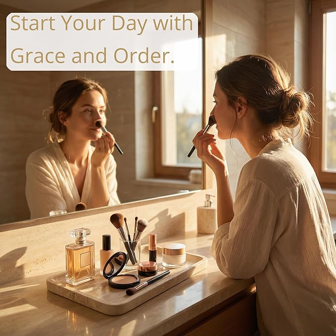 Natural Marble Vanity Tray for Bathroom Counter-12 X6 Decorative Tray for Perfume, Candles, Stone Jewelry Dish Tray - Bloomnest