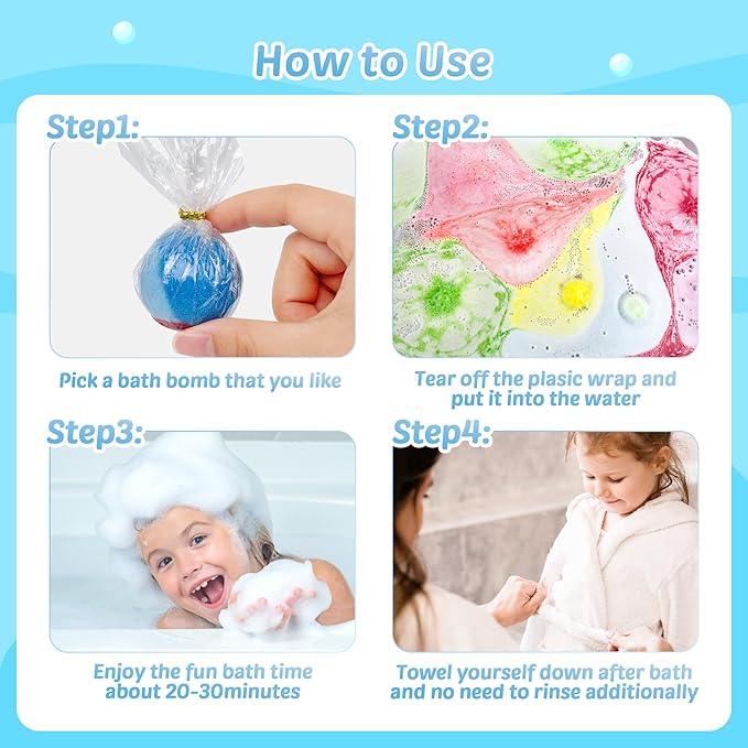 Bath Bombs for Kids, 24pcs Bath Bombs with Glow in The Dark Surprise Inside, Natural and Organic Colorful Bubble Bath Fizz for Kids, Perfect Birthday, Halloween, Or Christmas Gift for Boys and Girls! - Bloomnest