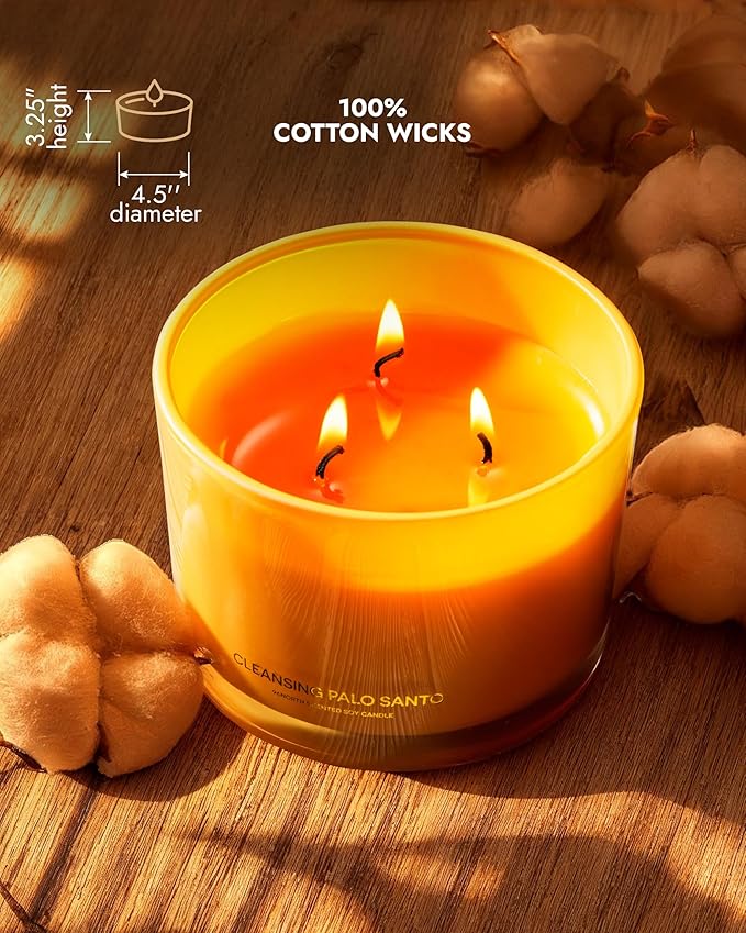 96NORTH Luxury Palo Santo Candle | Large 3 Wick Jar Candle | Up to 50 Hours Burning Time | 100% Natural Soy Wax | Relaxing Aromatherapy Aesthetic Candles | Housewarming Gift for Men and Women - Bloomnest