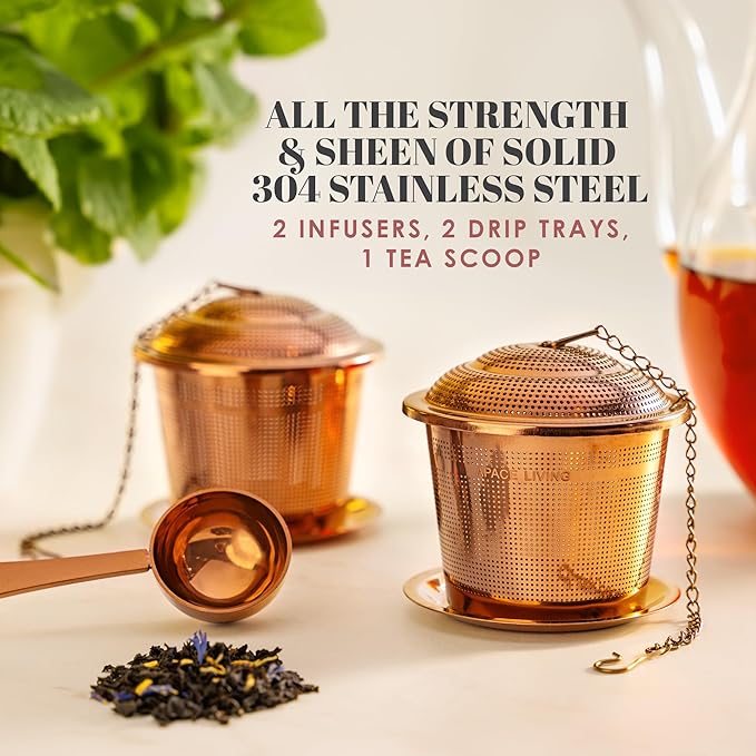 Tea Infuser (Set of 2) with Tea Scoop and Drip Dray - Ultra Fine Tea Strainer for Loose Leaf Tea - Stainless Steel Tea Steeper for a Superior Brewing Experience - Bloomnest