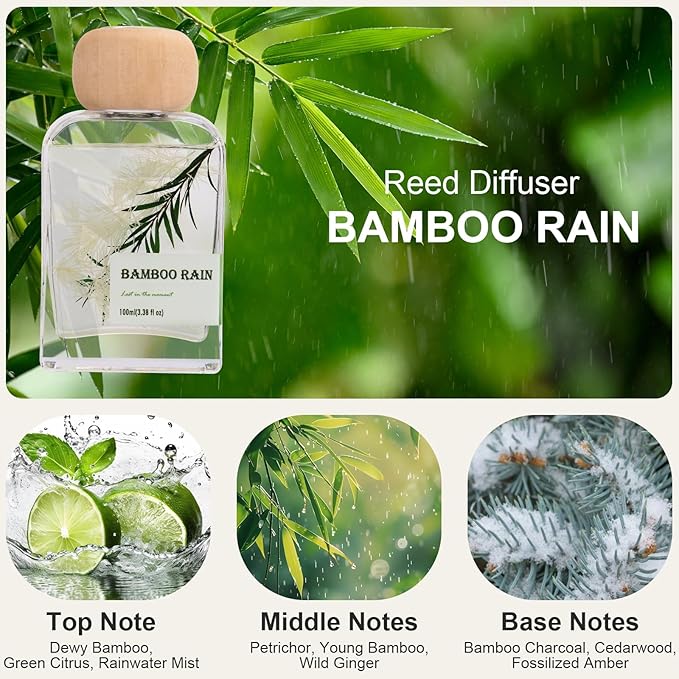 Bamboo Essential Oil Reed Diffuser - 3.34 Fl Oz, Luxury Hotel Collection Diffuser Oil Inspired by Ritz Carlton for Home&Office, Bedroom Living Room Shelf Decor, Accessories,Non-Toxic & Gift Ready - Bloomnest
