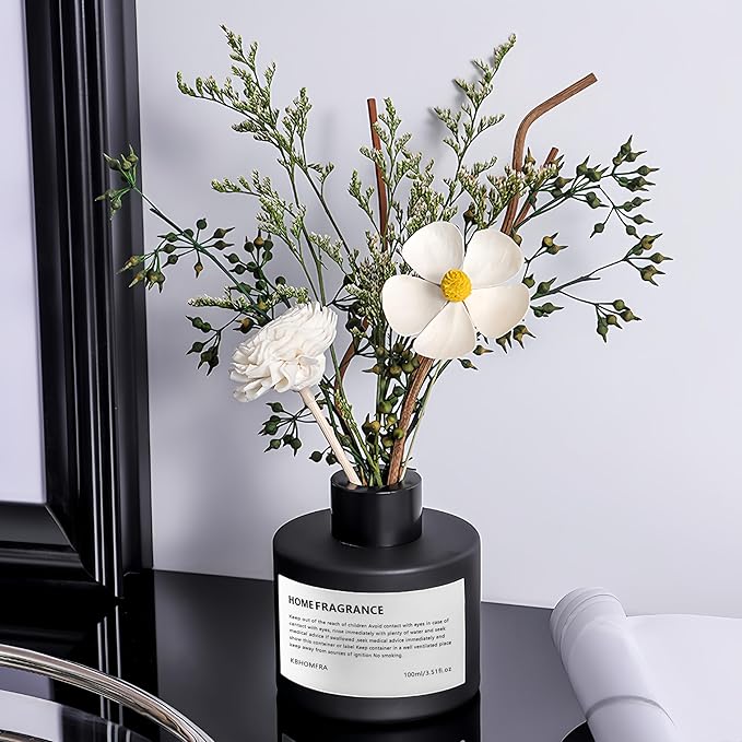 Reed Diffuser Set with Dried Flowers, 3.38fl.oz Fragrance Diffuser with Sticks, Scented Sticks Aroma Diffuser, Home & Office Décor for Air Fresheners, Bathroom (Jasmine Tea) - Bloomnest