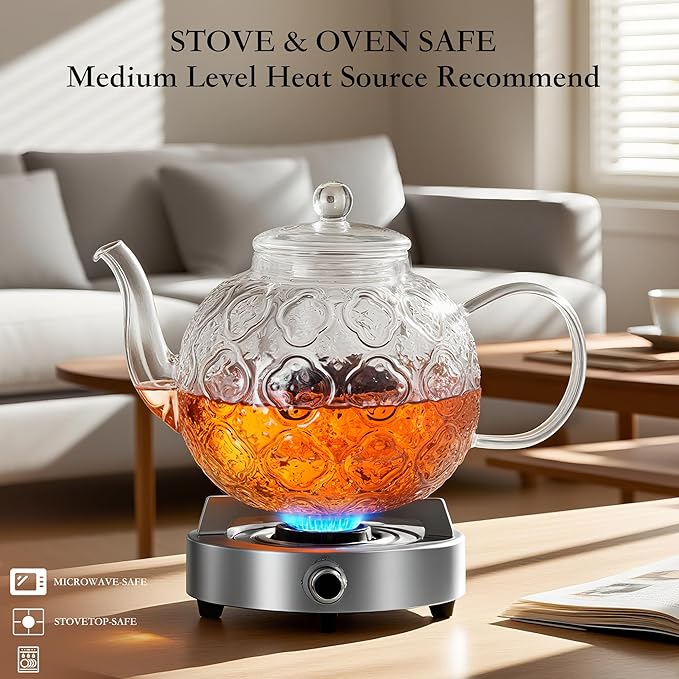 Glass Teapot with Removable Infuser-1500ml Clear GlassTea Pot for Stovetop, Borosilicate Microwave Safe Glass Tea Kettle and Tea Maker for Blooming & loose Tea - Bloomnest