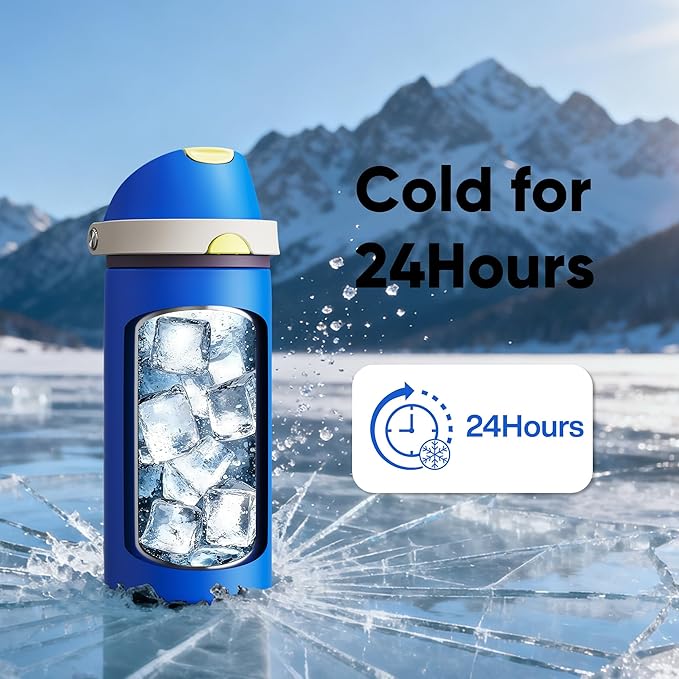 Insulated Water Bottle with Straw - Encool Stainless Steel Water Bottle with Push Button Lid, Leak-Proof & BPA-Free, Keeps Cold for 24 Hours for Sports, Travel, Gym (18 oz, Sapphire) ENCOOL
