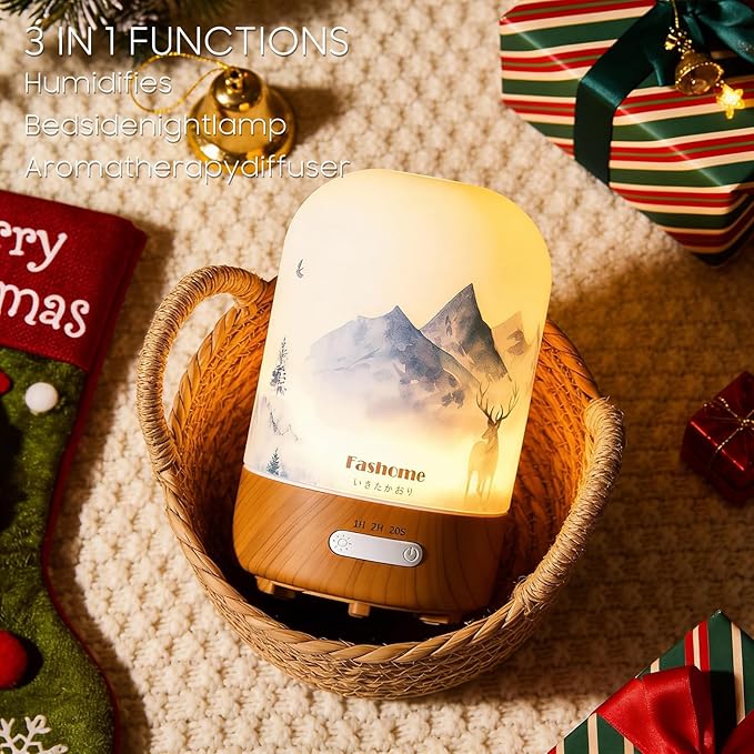 Essential Oil Diffuser Hand Blown Glass, 100ml Small Aromatherapy Diffuser, Auto Shut-Off Function, Ultrasonic Diffusers for Essential Oils, Cool Mist Humidifier with Warm White Lights (Lavender) - Bloomnest