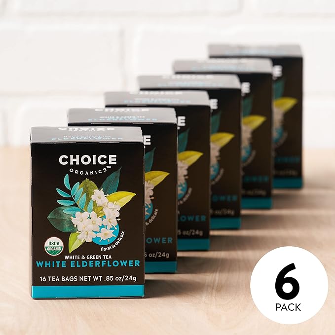 Choice Organic White Elderflower & Green Tea, Caffeinated, 16 Bags (Pack Of 6) - Bloomnest