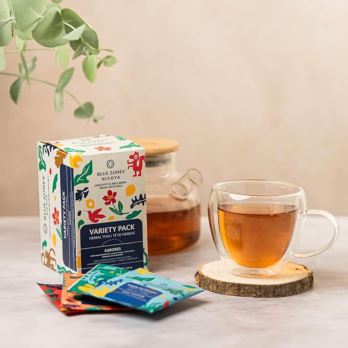Blue Zones Nicoya - Variety Pack of 5 Lippia Alba & Hibiscus, 5 Chan & Lemongrass, 4 Burbark & Spearmint, 4 Guava Leaves Tea Bags - 100% Natural, Organic, and Refreshing - High Micronutrients - Gluten, Caffeine, Sugar-Free - Pack of 18 (1.59 oz/ 45 g) - Bloomnest