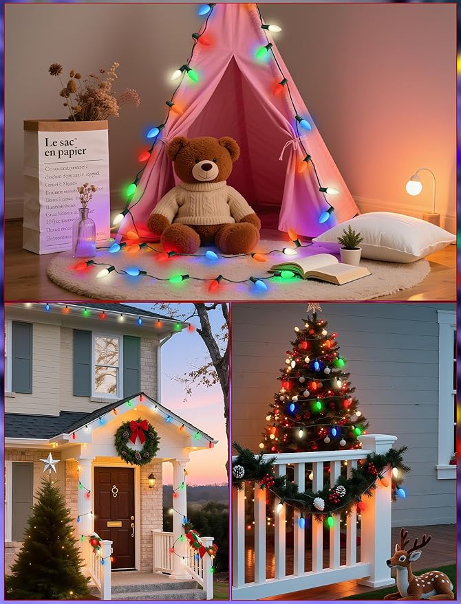 SUNSGNE C9 LED Christmas Multicolor Replacement Light Bulbs, 25 Pack Vintage Shatterproof Colored Christmas Light Bulbs, E17 Intermediate Base - Bloomnest