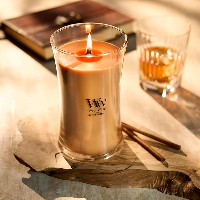 WoodWick Golden Bourbon Holiday Candle Gifts for Women and Men, 21.5 oz Large Hourglass Candle with Crackling Wick - Bloomnest
