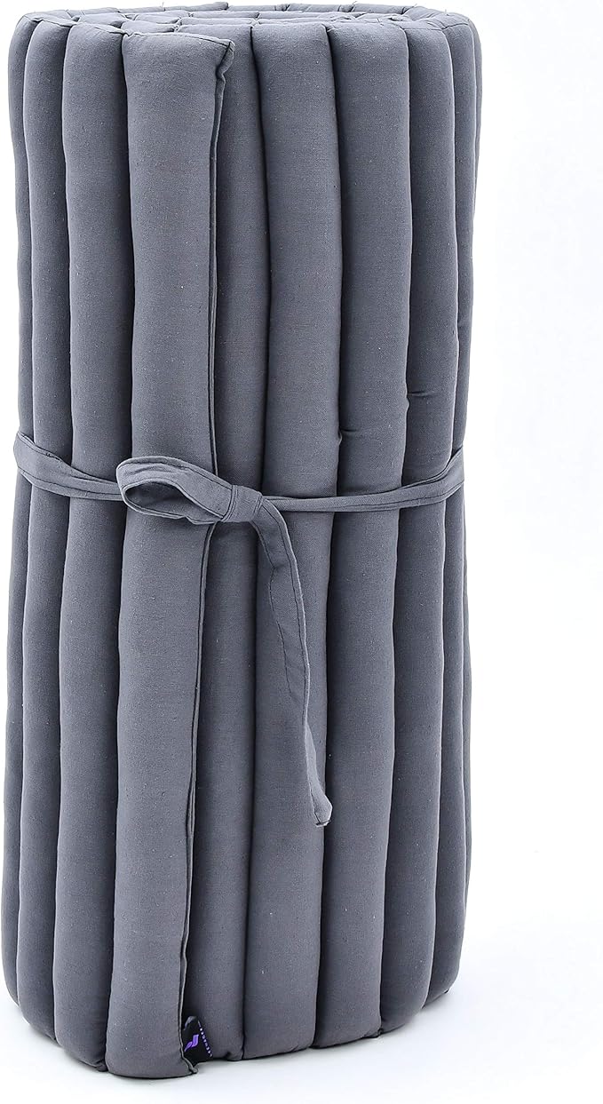 Leewadee - Foldable Floor Mattress - Japanese Roll Up Futon -Trifold Tatami Mat- Guest Floor Bed - Camping Mattress - Thai Massage Mat, Kapok Filled, 75 x 28 inches, Anthracite - Bloomnest
