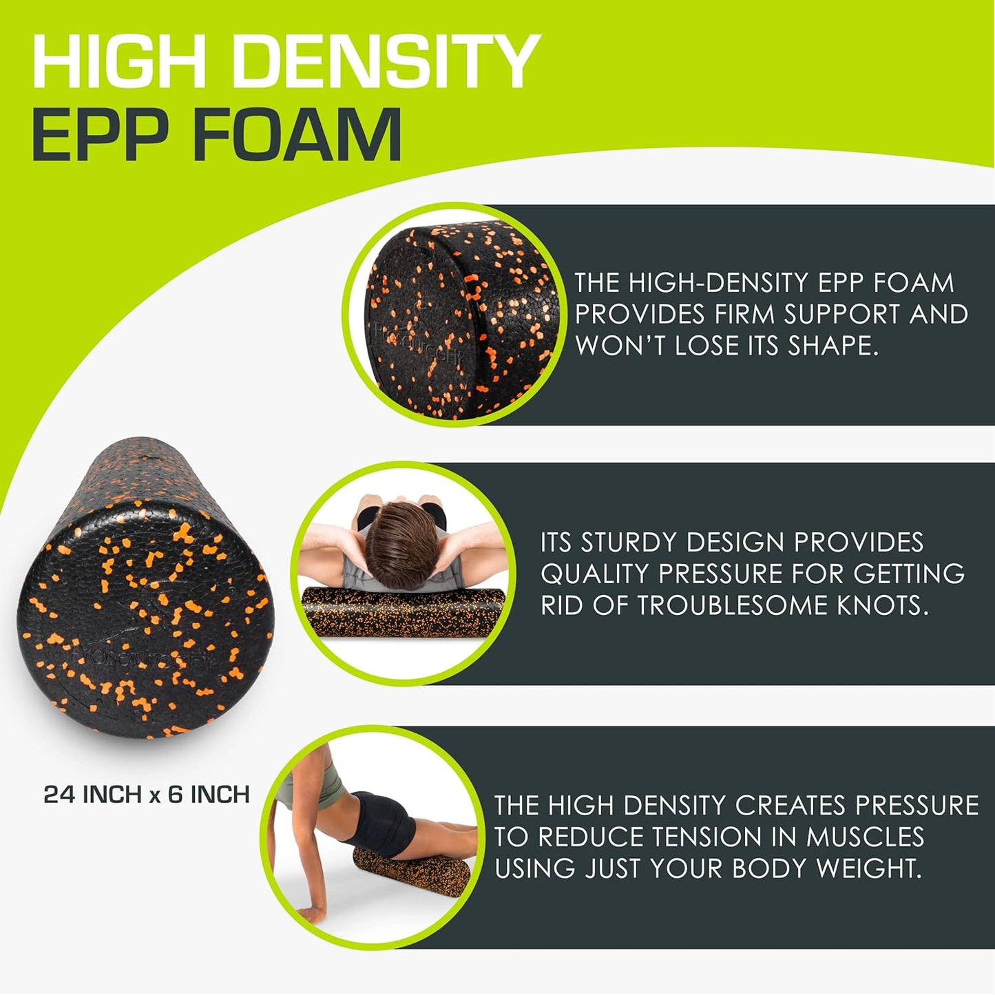 ProsourceFit High Density Foam Rollers 12 - inches Long, Firm Full Body Athletic Massage Tool for Back Stretching, Yoga, Pilates, Post Workout Muscle Recuperation, Black/Blue