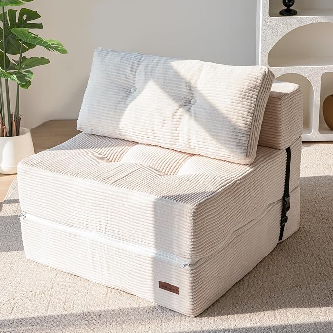 MAXYOYO Folding Sofa Bed, Convertible Sofa Bed with High-Density Support Foam, Portable 4 in 1 Fold Out Chair to Floor Lounger, Versatile Floor Couch for Living Room Bedroom, Beige - Bloomnest