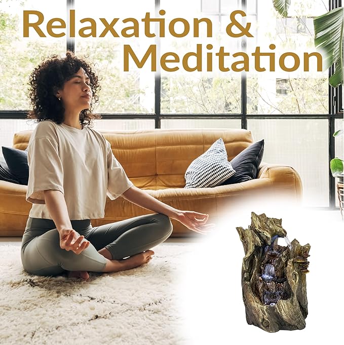 Sunnydaze Tabletop Water Fountain - 14 Inch Relaxing Indoor Desktop Water Fountain - Cascading Caves with LED Lights - Office, Bedroom, Living Room - Bloomnest
