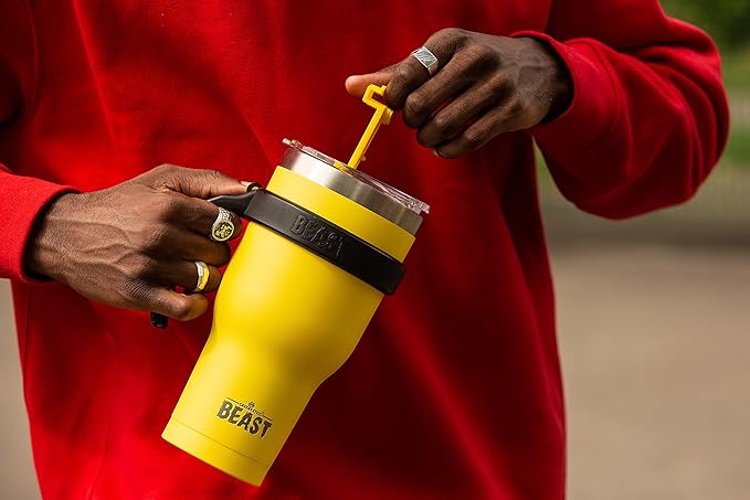 Beast 30 oz Tumbler Stainless Steel Vacuum Insulated Coffee Ice Cup Double Wall Travel Flask (Lemon) - Bloomnest
